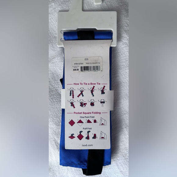 NWT IZOD Adjustable and Pre-Tied Black Bow Tie with Royal Blue Pocket Square - Picture 12 of 12